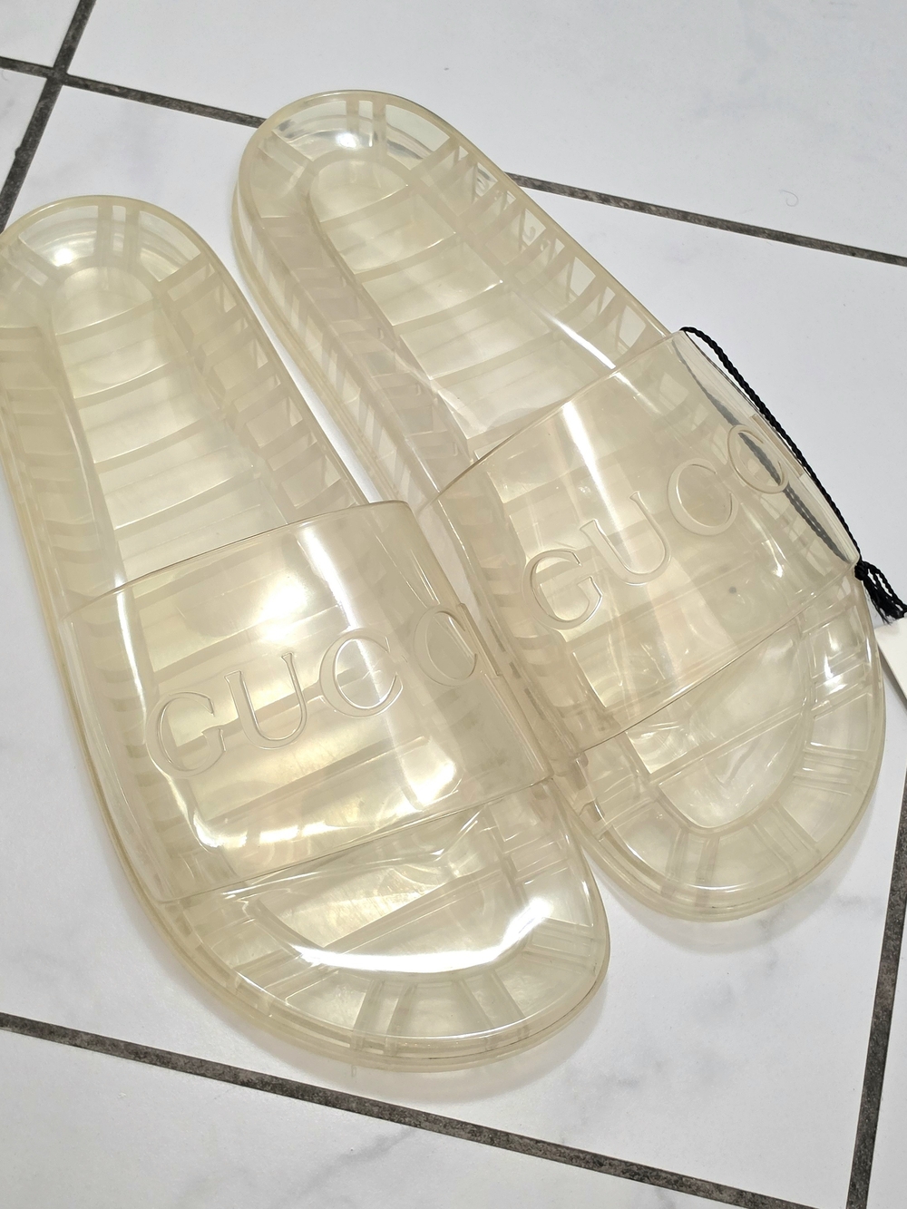 Gucci Translucent Jelly Slides, 12.5